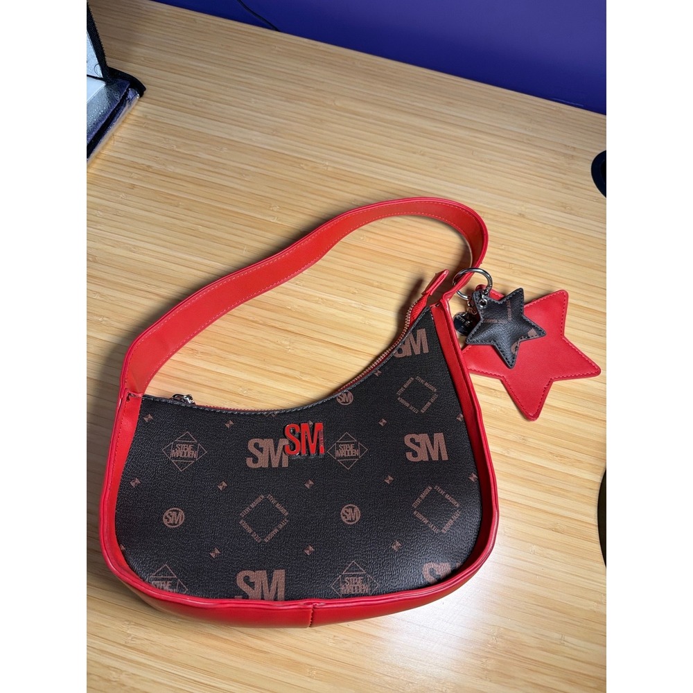 Steve Madden SM Monogram Shoulder Bag Red Trim Star Pouch Y2K